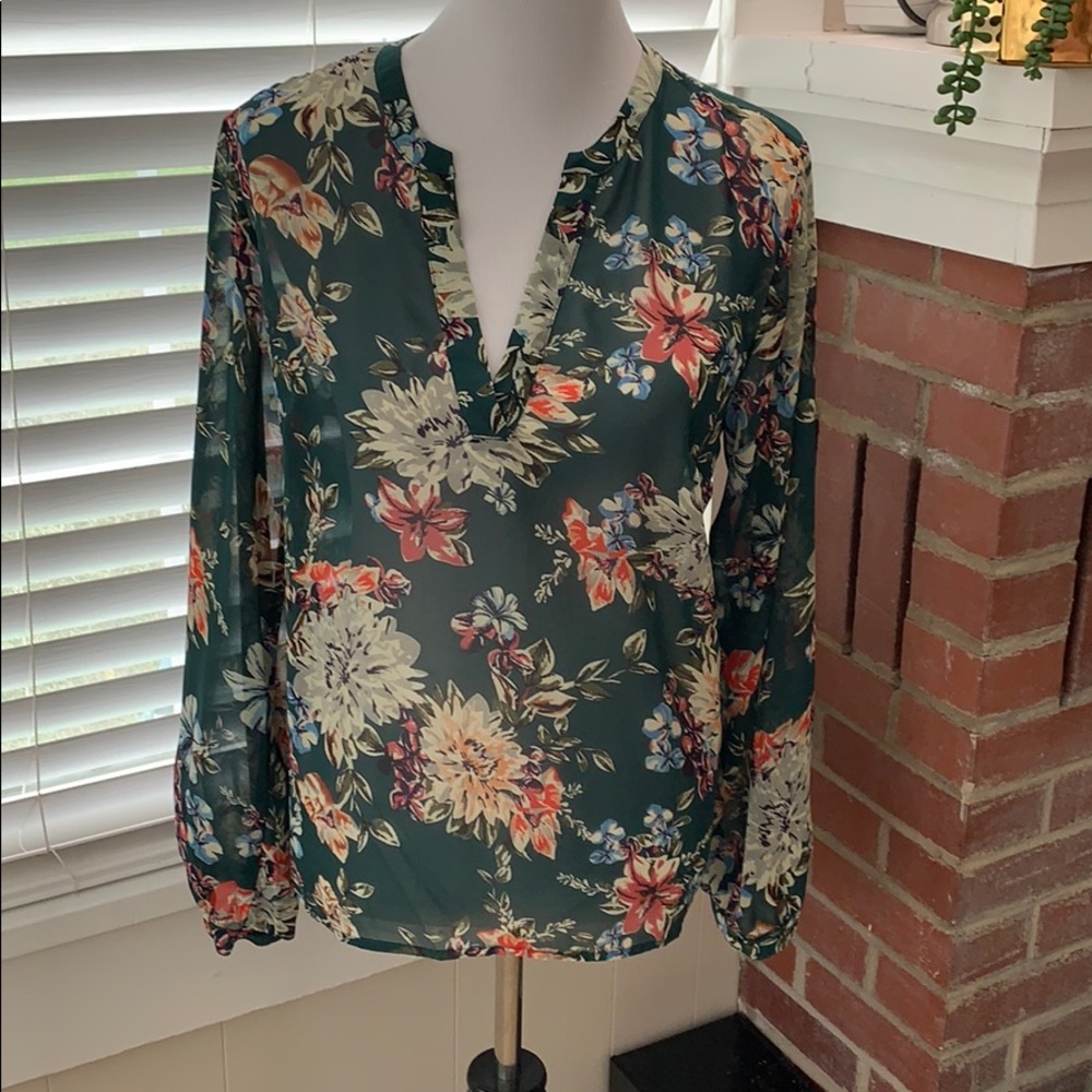 A New Day semi sheer floral print blouse